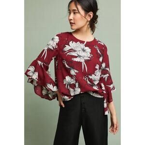 NEW Anthropologie Isla Maude Blouse Womens M Riana Bell Sleeve Floral Top